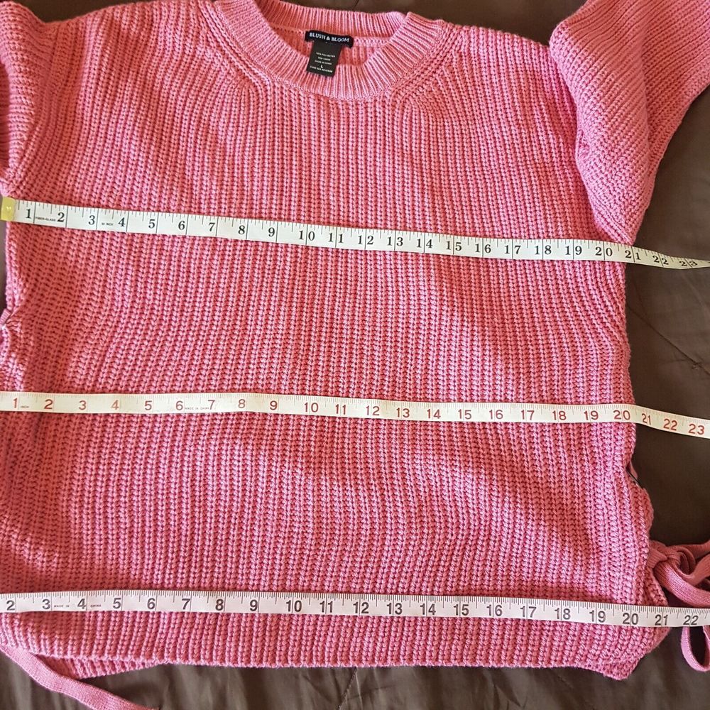 Blush & Bloom Womens Sweater Pink Sz Large Ribbed Oversized Honeycomb Side Tied - Picture 10 of 12